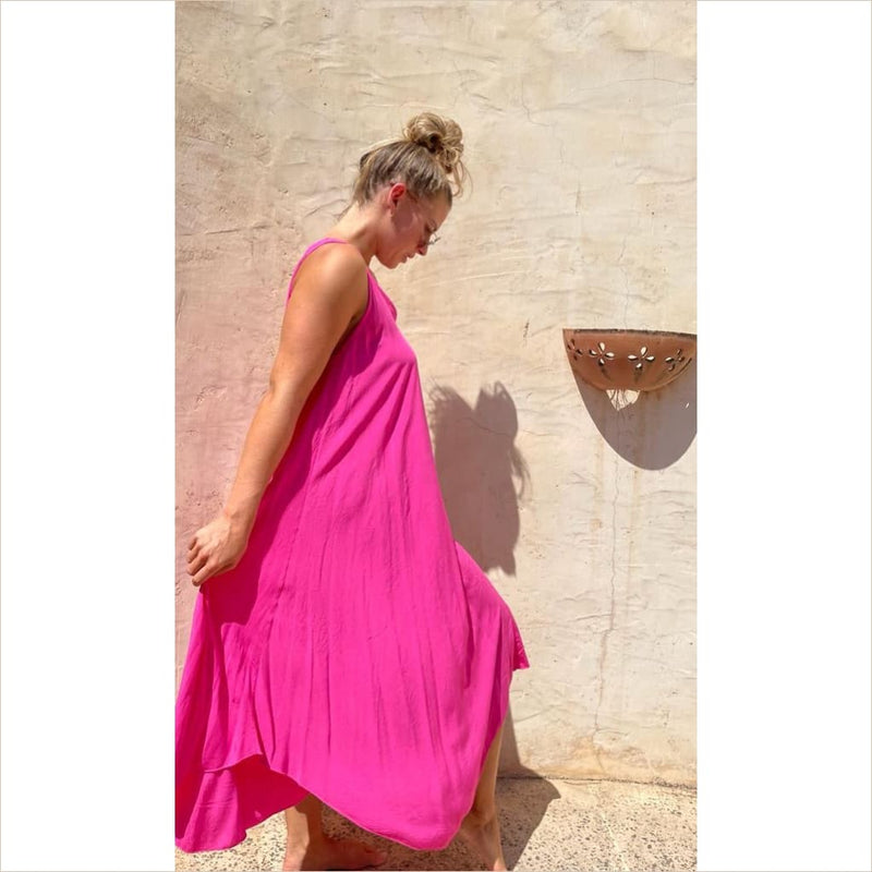 Maxi Träger Kleid uni pink - Bekleidung & Accessoires